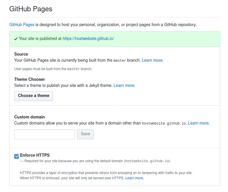 GitHub Pages settings